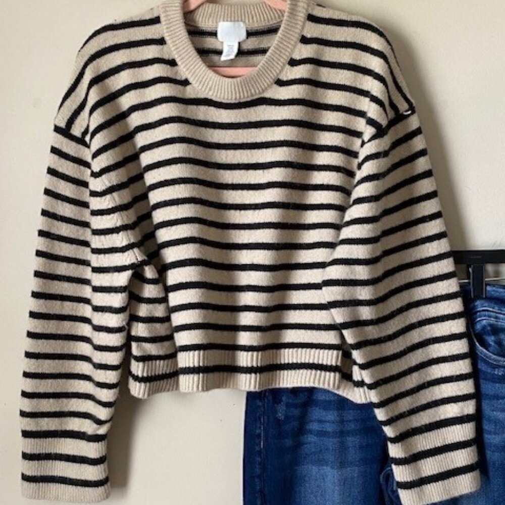H&M Black-n-Tan Striped Crop Sweater